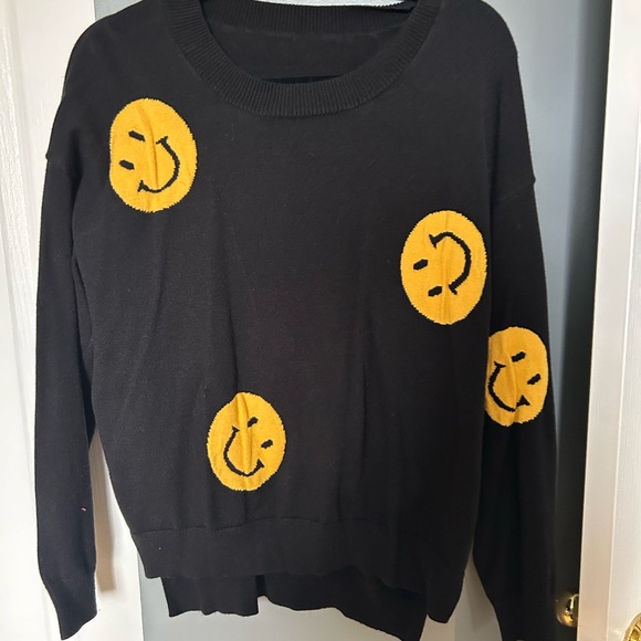 Black Sweater with Yellow Smiley Faces - Picture 3 of 4